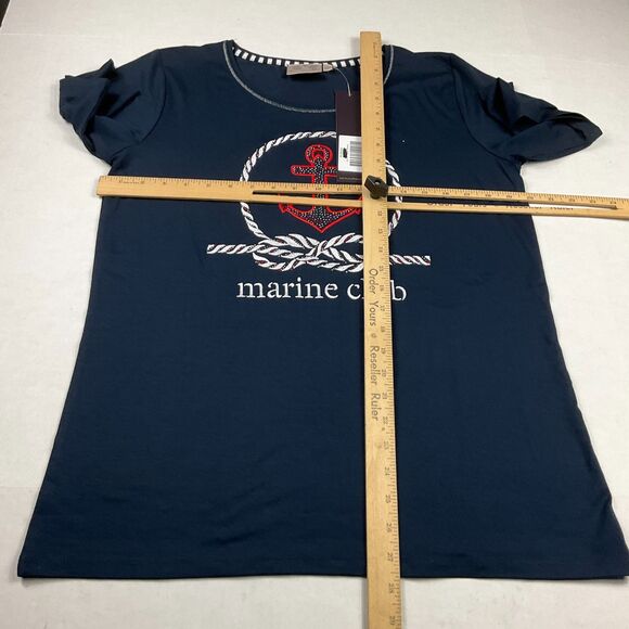 Dantelle Marine Club Nautical Graphic T-Shirt Rhinestone Anchor Blue L Tee NWT - Picture 5 of 10